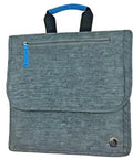 The Low Key Essential Airplane Seat Back Organizer Expands Over Tray Tables To Keep Your Commuter Carry On Gear Crisp And Stress Free During Every Seamless Flight journey, gray fabric with blue handle.