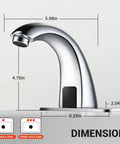 Automatic Sensor Touchless Bathroom Sink Faucet In Chrome Hands Free Battery Powered Modern Vanity with dimensions.