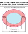 Recommended size diagram for Generous Black Tempered Glass Lazy Susan Turntable for dining tables and kitchen counters.