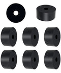 Heavy Duty Rubber Vibration Pads Kickstart Your Rig With This 8 Pack Of Black Insulation Washers, 2" OD, 0.5" ID, 1" thick, durable rubber.