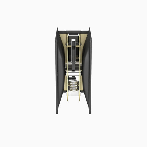 Side view of Onward Rectangular Pocket Door Pull With Privacy Lock, Black Finish, Three And A Quarter Inch, steel construction