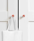 Kickass Red Floral Wooden Cabinet Knobs Solid Beech Drawer Handles One Point Four Inch Round Kitchen Cupboard Pulls on white cupboard