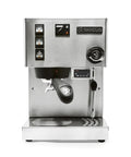 Solid Build Espresso Machine With Precision PID Temperature Controller And Programmable Pre Infusion For Killer Pulls Plus Built In Shot Timer For Zero Guesswork Home Brewing, stainless steel front view.