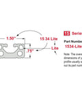 Beefy One Channel T Slotted Aluminum Extrusion Bar Rail In Clear Anodize Finish Crafted From 6036 T6 Alloy For Rock Solid Linear Motion And No Fuss DIY Upgrades Measuring 1.5 By 0.75 Inches Wide By 72 Inches Long, profile diagram with dimensions.