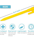 Yellow 5.7 inch stake from 60 Pack Plastic Tent Stakes Five Point Seven Inch For Anchoring Garden Netting Camping Tents Rain Tarps And Landscape Fabric Backyard Ready Lawn Edging Yellow Durable Lightweight Reusable And Rust Free set shown with detailed features.