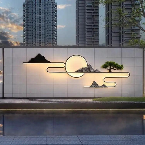 Level Up Your Outdoor Setup With These Chinese Style Wall Lamps Super Hassle Free, modern LED fixture illuminating a landscape wall design.