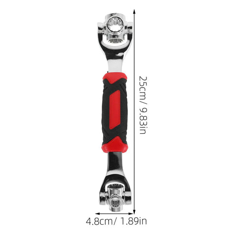 Universal Socket Wrench 48 In 1 With Rotating Head Multi Bit Fastener Tool Heavy Duty Home Repair Kit Quick Fit Detachable Ratchet Spanner, 25cm long, high strength steel with red rubber grip.
