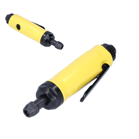 Compact Mini Air Angle Die Grinder 22000 RPM Pneumatic Power Tool with yellow body, quick connect fittings, for precision grinding.