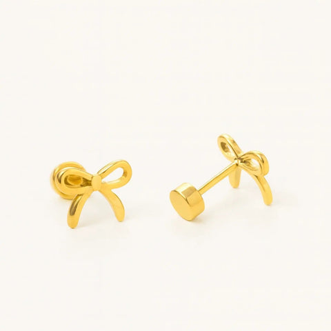 Gold Bow Stud Earrings For Women Titanium Flat Back Screw Back Hypoallergenic Nickel Free Lightweight Real Deal Daily Staple