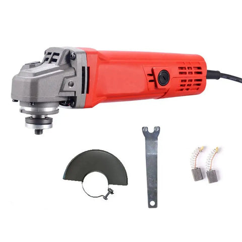 Portable Electric Angle Grinder Multipurpose Handheld Polisher Cutting And Grinding Tool With Rugged Non Slip Grip displayed with accessories.