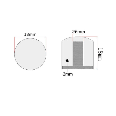 Dope Bronze Dome Guitar Knobs Four Piece Hardware Set With Allen Screws Volume Tone Control showing dimensions 18mm and 6mm opening.