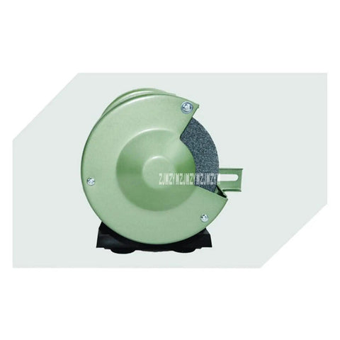 Heavy Duty 5 Inch Electric Bench Grinder And Fast Knife Sharpener Delivering A Beefy 120 Watt Motor And Rock Solid 3000 Rpm Rotation For Garage DIY Tasks side view of grinding wheel with green casing.