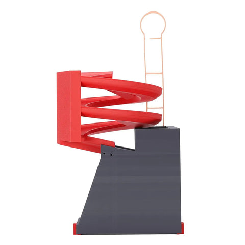 Side view of the Portable Golf Ball Dispenser With Automatic Ball Delivery And Smart Tee Up System, featuring a red spiral ramp.
