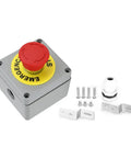Red Emergency Stop Push Button Switch 22mm Aluminum Enclosure Normally Closed Momentary Stop Button Industrial Control Station IP66 Built Like a Tank Wall Mount Box for RFI and Harsh Environments