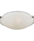 Clip Three Light Ceiling Flush Mount Modern Light Fixture In Brushed Nickel With Satin Etched Glass Diffuser, view of dome shape