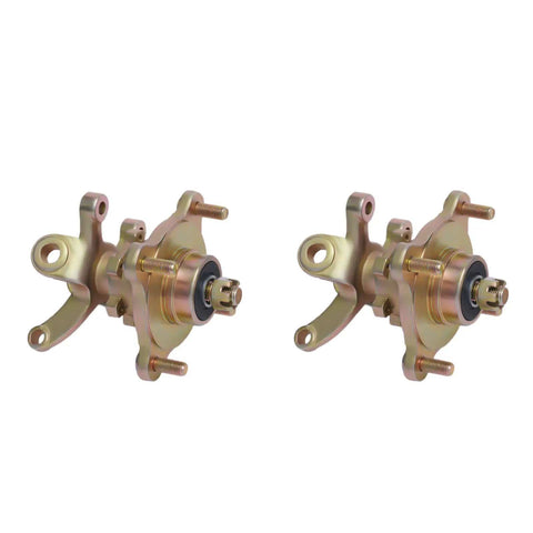 Go Kart ATV Front Wheel Hub Assembly With 4 Studs Steering Knuckle Brake Caliper And Rotor Disk Compatible With 125cc To 250cc Quad Dirt Bike ATV Go Kart, showing two metallic hubs with knuckles.