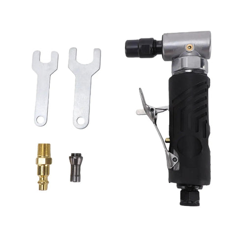 90 Degree Right Angle Pneumatic Air Die Grinder With Textured Non Slip Grip built tough with accessories including wrenches and quick connectors.