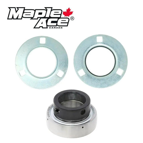 Sa20618 Round Flange Pillow Block Bearing With Three Bolt Heavy Duty Housing And Precise Bore Dimensions For Rugged Industrial Work OEM replacement showing zinc coated steel parts.