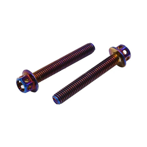 Heavy Duty M6x40mm Titanium Hex Bolts For Custom Motorcycle And Streetbike Mods Top Shelf Rainbow Anodized Finish close-up view.