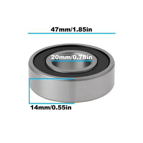 Heavy Duty Lawn Mower Ball Bearings 20X47X14mm 4 Pack showing dimensions of 20mm x 47mm x 14mm with a sleek design.