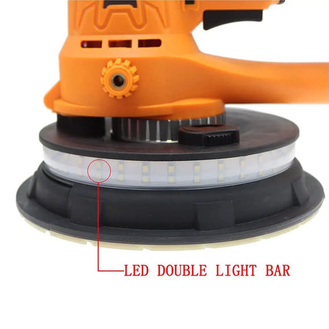 Varsity Grade Adjustable Wall Grinder Hooks Up To Shop Vac For Dust Free Putty Work 750W Motor shows LED double light bar feature.