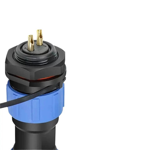 Close-up of a Waterproof IP68 Panel Mount Cylindrical Electrical Connector Kit For SP13 SP16 SP17 SP20 SP21 Sockets, showing 5 pin connector.