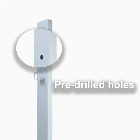 Close-up of pre-drilled holes on Beefy EV Charger Holder Stand for easy installation, showcasing cold rolled steel material.