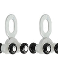 Premium Double Row Curtain Track Rollers Set Featuring Smooth As Butter Gliding Action For Quiet Bedrooms And Living Rooms. Two white sliders with black wheels.