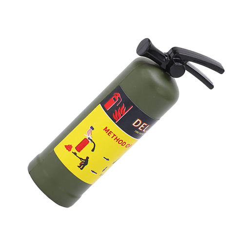 Badass Lightweight Portable RC Car Fire Extinguisher With Insane Realistic Simulation Molded In Green side view on white background