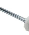 Solid As A Rock Garage Door Roller Replacement With Heavy Duty Nylon Wheel and 13 Ball Bearings, silver metal stem with white wheel.