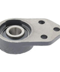 Rock Solid Heavy Duty Three Bolt Flange Mount Ball Bearing Insert Unit With Rugged Cast Iron Housing and Tight Set Screw Locking For Industrial Machinery, close-up view.