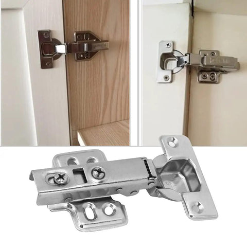 Rock Solid Steel Hydraulic Hinge with Soft Close Damper for Cabinet and Cupboard Doors shown in straight and bent styles.