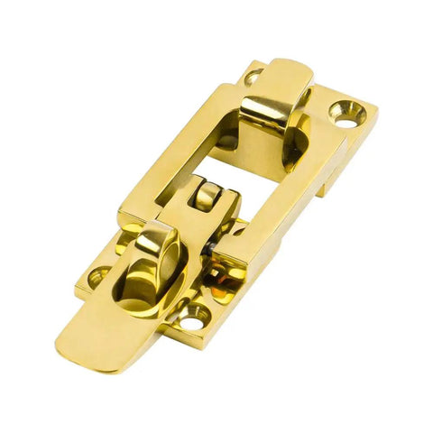 Rugged 316 Stainless Steel Brass Plated Anti Rattle Clamp Latch Marine Boat Locker Door Catch Saltwater Ready Secure Fastener close-up view.