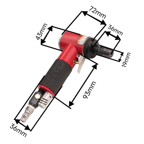 This Badass Pneumatic Air Angle Grinder Packs A Knockout 16000 Rpm Right Angle Die Design with precise measurements of 36mm and 72mm.