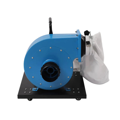 Heavy Duty 1Hp Dust Collector With 550Cfm Airflow And 14Point8 Gallon Bag showcasing the motor, collection bag, and mobile cart.