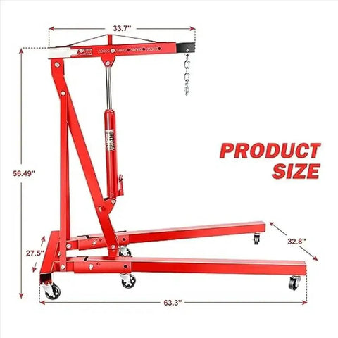 Professional Grade Foldable Hydraulic Engine Hoist Shop Crane With Heavy Duty Rolling Casters One Ton Electric Auto Repair Lift dimensions 63.3x33.7x56.49 inches