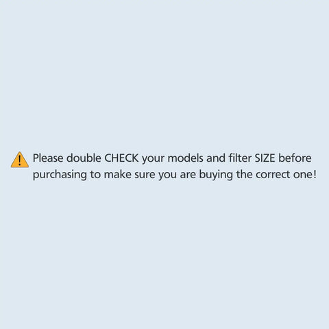 Alert message about checking model and size for Four Plus Two Pack Replacement Filters For Navigator Lift Away Vacuums Fits NV350 NV351 NV352 NV355