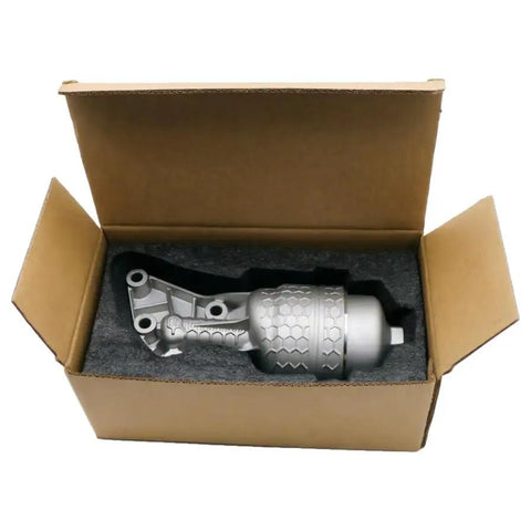Beat The Heat With This Slick Aluminum Engine Oil Cooler And Filter Housing Assembly Straight Plug And Play Swap For Hyundai Palisade Genesis G80 Kia Telluride Sorento Cadenza Replace Oe 26300-3Laa0 Parts in a cardboard box.