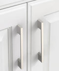 Brushed Satin Nickel Cabinet Pulls 5 Inch Center To Center 10 Pack Kitchen Cabinet Hardware Handles on white cabinet doors