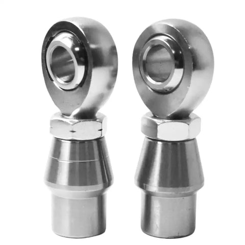 Bulletproof Heavy Duty 5/8 Inch Heim Joint Rod End Kit For Custom Track Bars And Dirt Roader Chassis Builds showing two stainless steel joints.