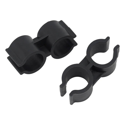 12 Pack Rock Solid Plastic Pipe Clamps H Type Tubing Connectors Quick Grab Snap Locks For Shop Racks Diy Pipe Linking Hardware Indoor Outdoor 25 Millimeter Black showing black plastic clamps for pipe linking.