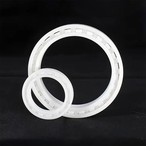 6810CE Zirconia Full Ceramic Thin Walled Bearings 50mm by 65mm by 7mm displayed in white, highlighting design and material.