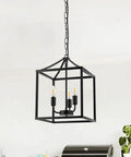 Dope Three Light Industrial Farmhouse Chandelier In Matte Black With Square Cage Pendant for kitchen island or dining area