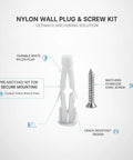 Heavy Duty Nylon Wall Plug And Screw Kit For Drywall, Hollow Brick And Foam Block Mounting, Expanding Anchors overview shot.