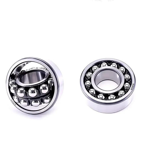 Heavy Duty 1504 Self Aligning Ball Bearing With Top Shelf Steel Cage Double Row Build For Angular Shaft Tolerance Rock Solid Industrial Machine Upgrade And Slick Rotation Performance, with shiny chrome balls and steel cages.
