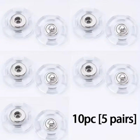 Ultra Clear Invisible Snap Buttons Straight Up Hidden Fasteners: 10-piece set of clear plastic button fasteners for dress shirts.