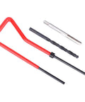 Components of Pro Grade 30 Piece Thread Repair Kit including wrench, twisted drill, tap, and tang breaker on white background.