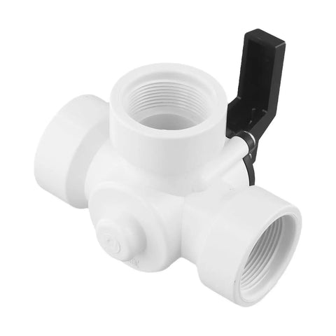 Heavy Duty Three Way PVC Diverter Valve For Swimming Pool And Spa Smooth Handle Action No Drip Design white valve with black handle