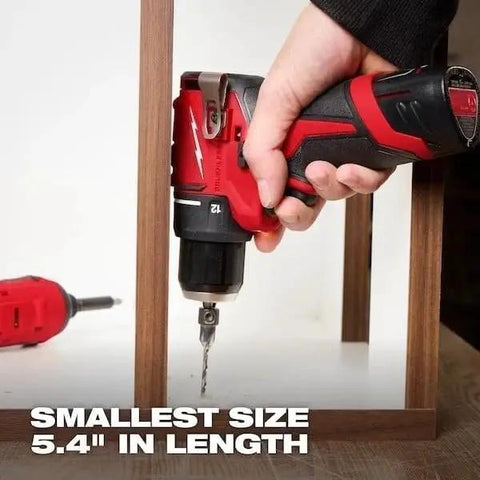 3 8 Inch M12 12v Cordless Brushless Drill And Driver Bare Tool With All Metal Keyless Chuck Variable Speed Trigger And Lightweight Compact Frame, 5.4" long in use.