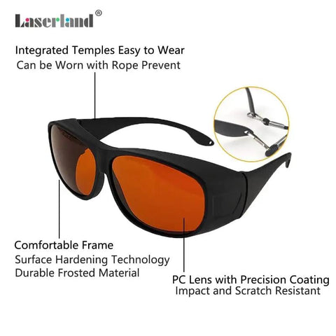 Multi-Wavelength OD6 Laser Safety Goggles With UV Blue And Green Light Filter For Precision Labs And Workshops Pro level eye protection with orange tint and durable frame.